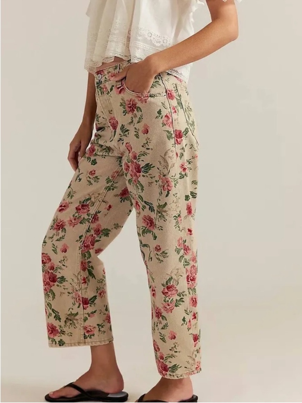 Free People x We The Free | Deep Trance Mid Rise Printed Jeans Wallpaper Floral - Picture 5 of 9